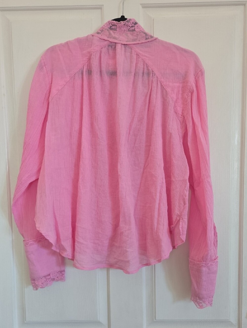 Free People Pink Lace-Trim Button Front Blouse - Picture 7 of 8